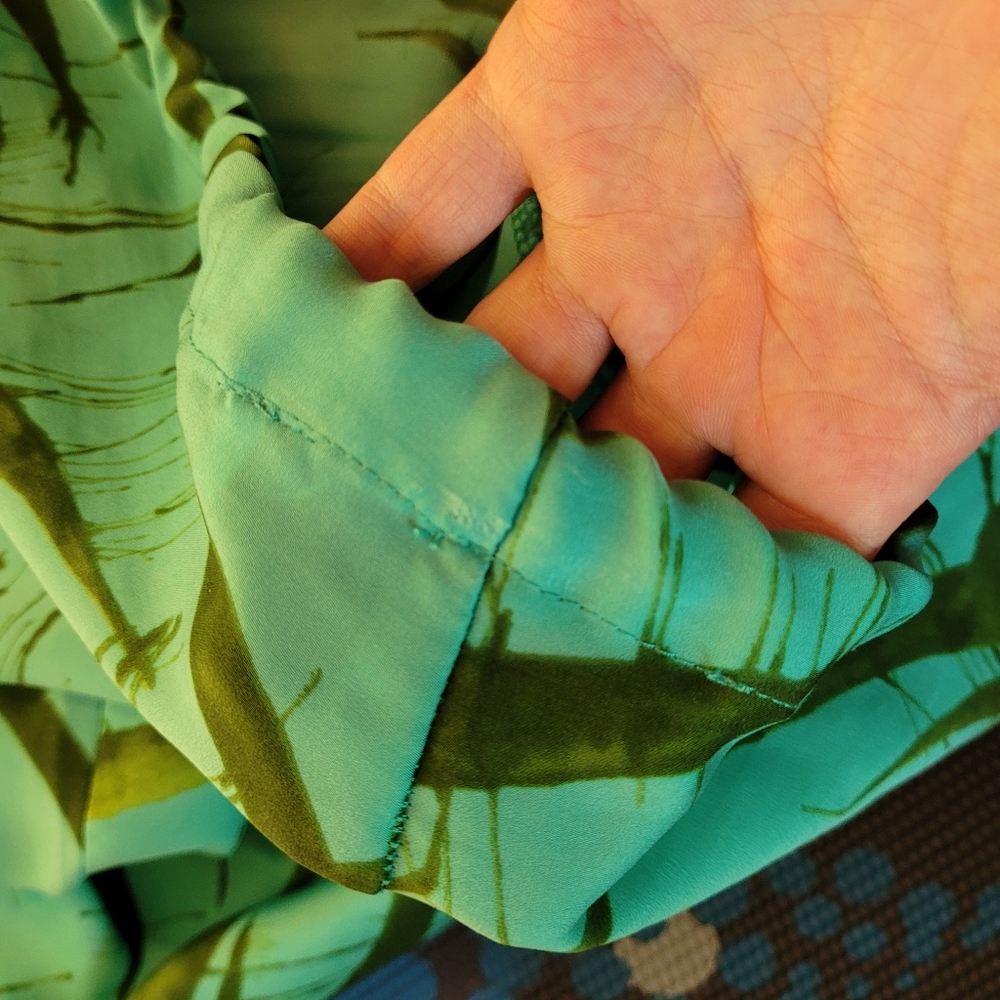 Ramona La Rue By Arianne 100% Crepe Teal Green Leaf Print Flowy Pants - S - Picture 6 of 8